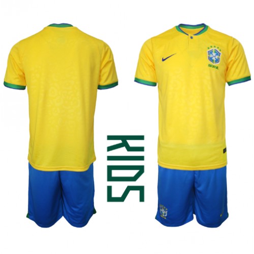 Echipament fotbal Brazilia Tricou Acasa Mondial 2022 pentru copii maneca scurta (+ Pantaloni scurti)